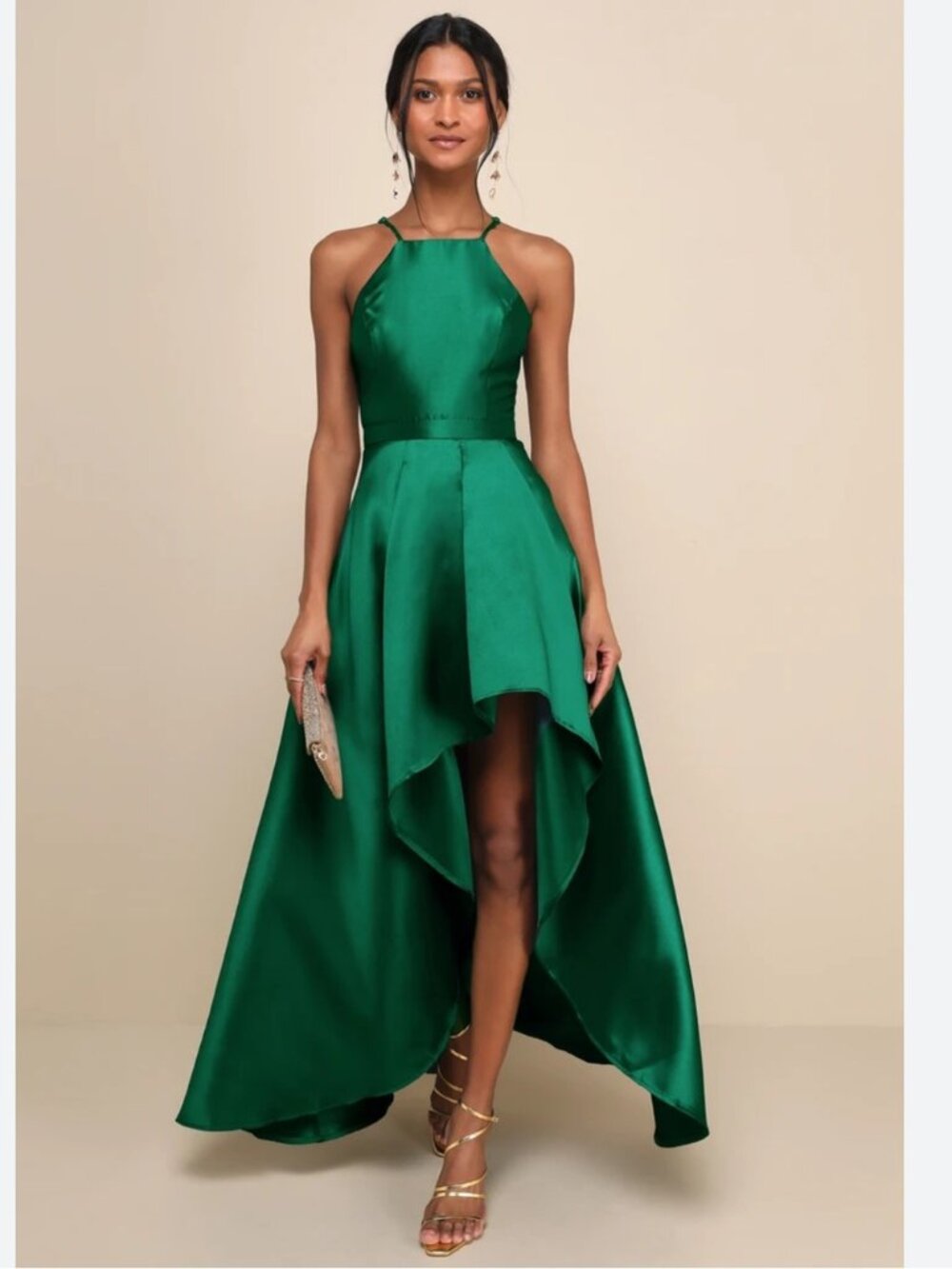NWT Lulus Broadway Show Emerald Green High-Low Gown Dress Size Large L NEW